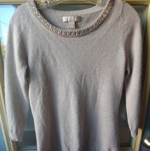 ✨Quiet Luxury✨ Banana Republic Jeweled Merino Wool Beige Sweater S